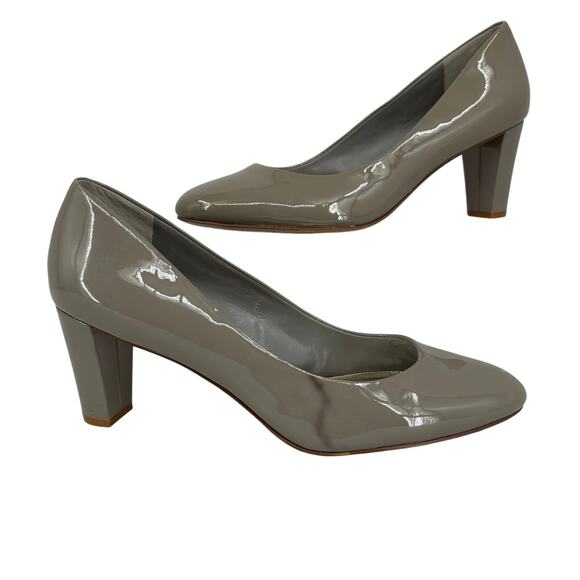 Lauren Ralph Lauren Pump Heels Size 9.5 Shiny Taupe Patent Leather FLAW - Picture 1 of 12